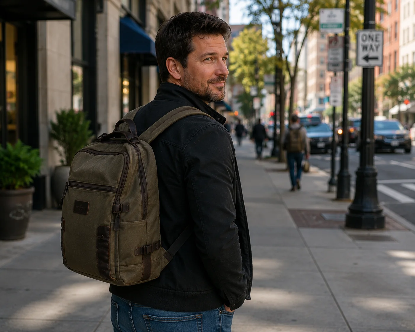 Michael Turner comparing travel backpacks for GenBuy
