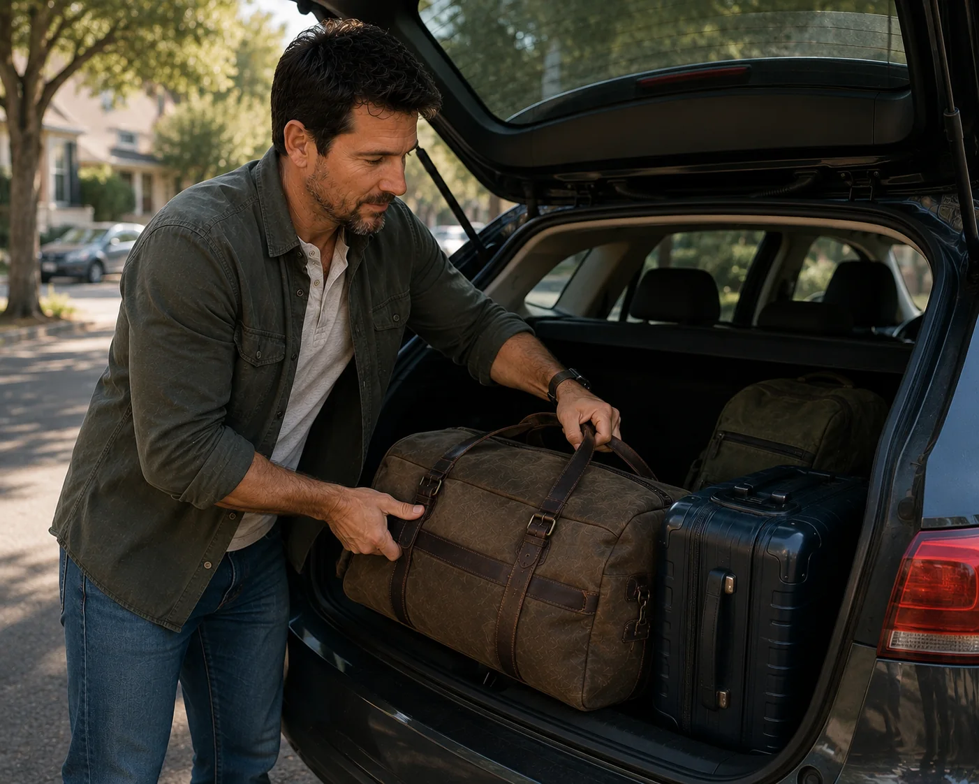 Michael Turner loading travel bags and luggage for a trip